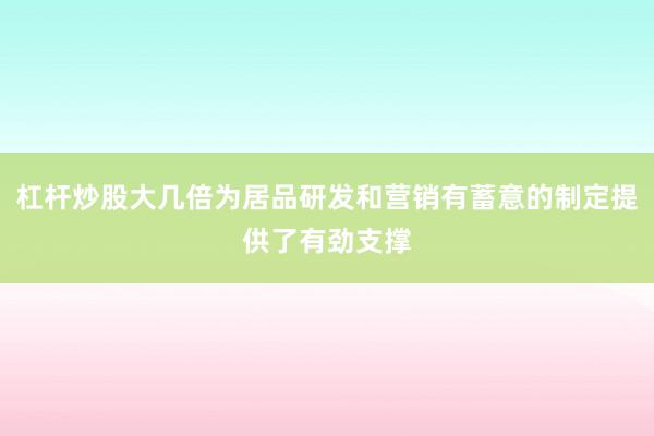杠杆炒股大几倍为居品研发和营销有蓄意的制定提供了有劲支撑