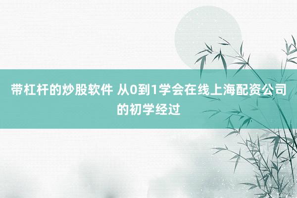带杠杆的炒股软件 从0到1学会在线上海配资公司的初学经过